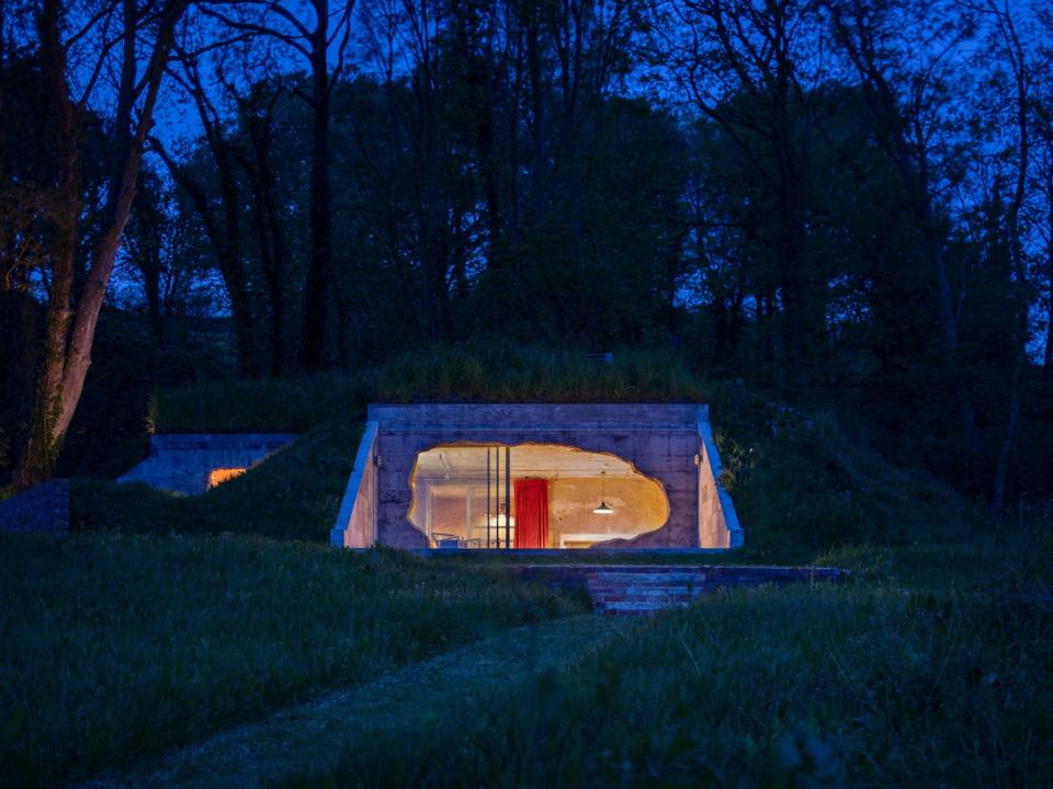 ww2 radar bunker at night