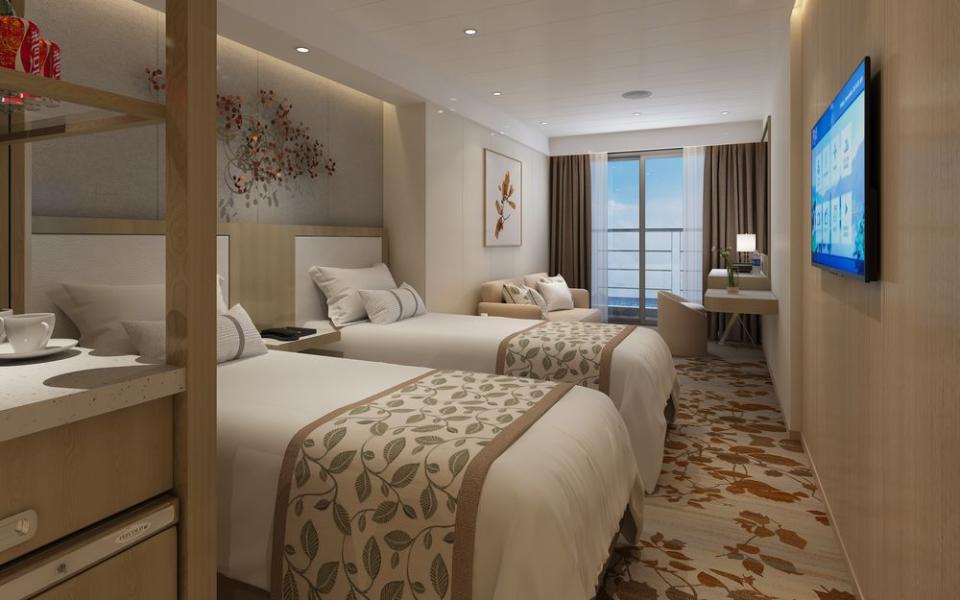 Rendering of the Victoria Sabrina double bedroom | Victoria Cruise Lines