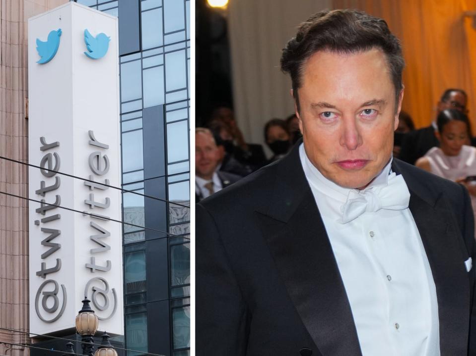 Twitter HQ and Elon Musk composite