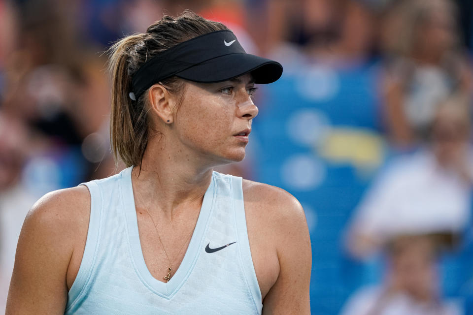 CINCINNATI, OH - AUGUST 12: Maria Sharapova of Russia looks on during the Western & Southern Open at Lindner Family Tennis Center on August 12, 2019 in Mason, Ohio. (Photo by Adam Lacy/Icon Sportswire via Getty Images)