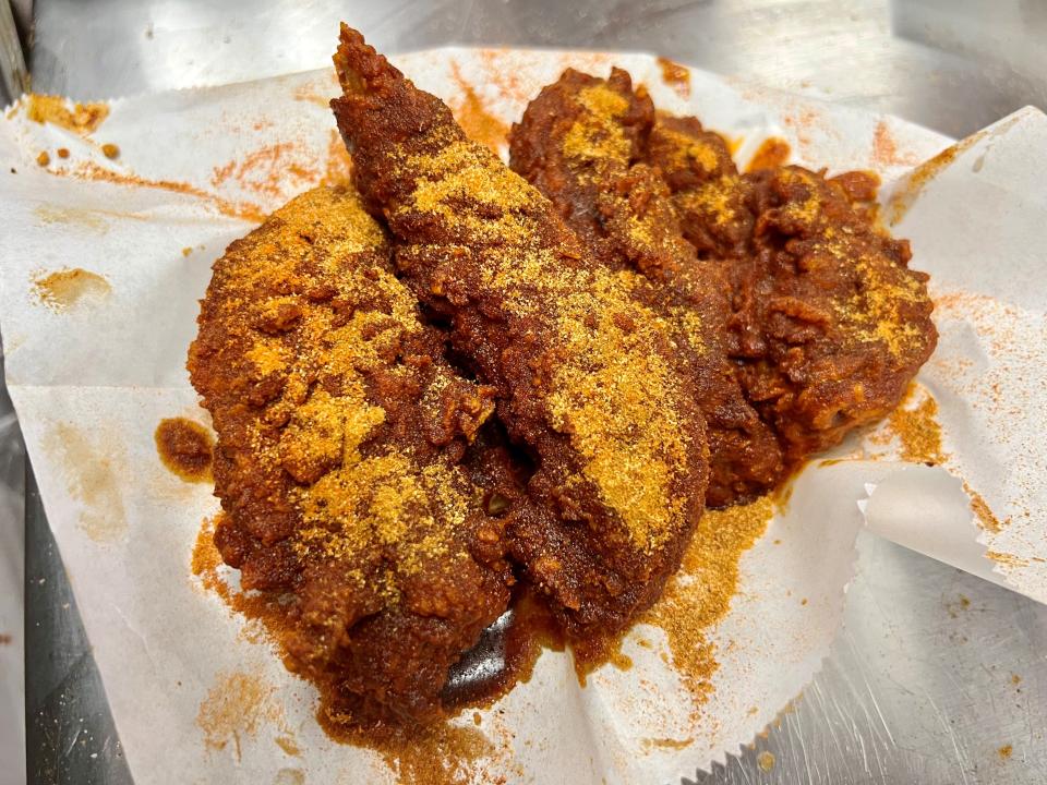 The hottest chicken tenders -- at level "900 degrees" -- served at 400 Degrees hot chicken restaurant in Bordeaux includes ghost pepper and Carolina Reaper spices. On March 6, 2024