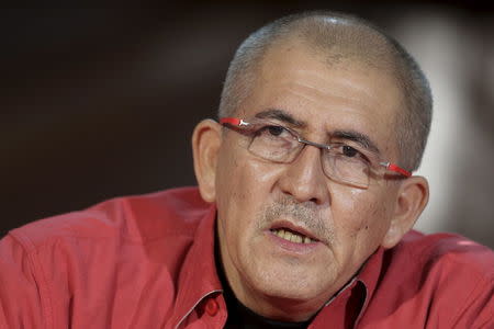 Antonio Garcia, head of the delegation of National Liberation Army (ELN) for formal peace talks with Colombian government, talks to the media during a news conference in Caracas, March 30, 2016. REUTERS/Marco Bello