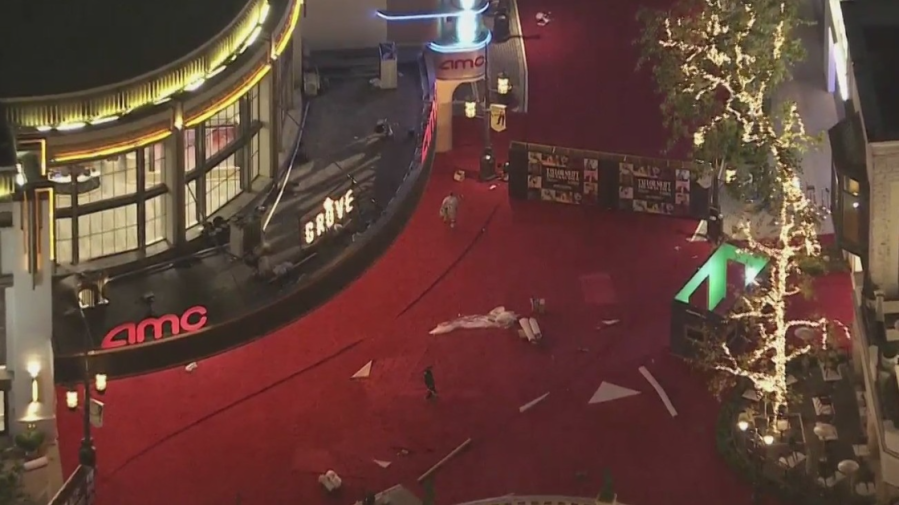 Sky 5 above The Grove for Taylor Swift's Eras Tour movie premiere