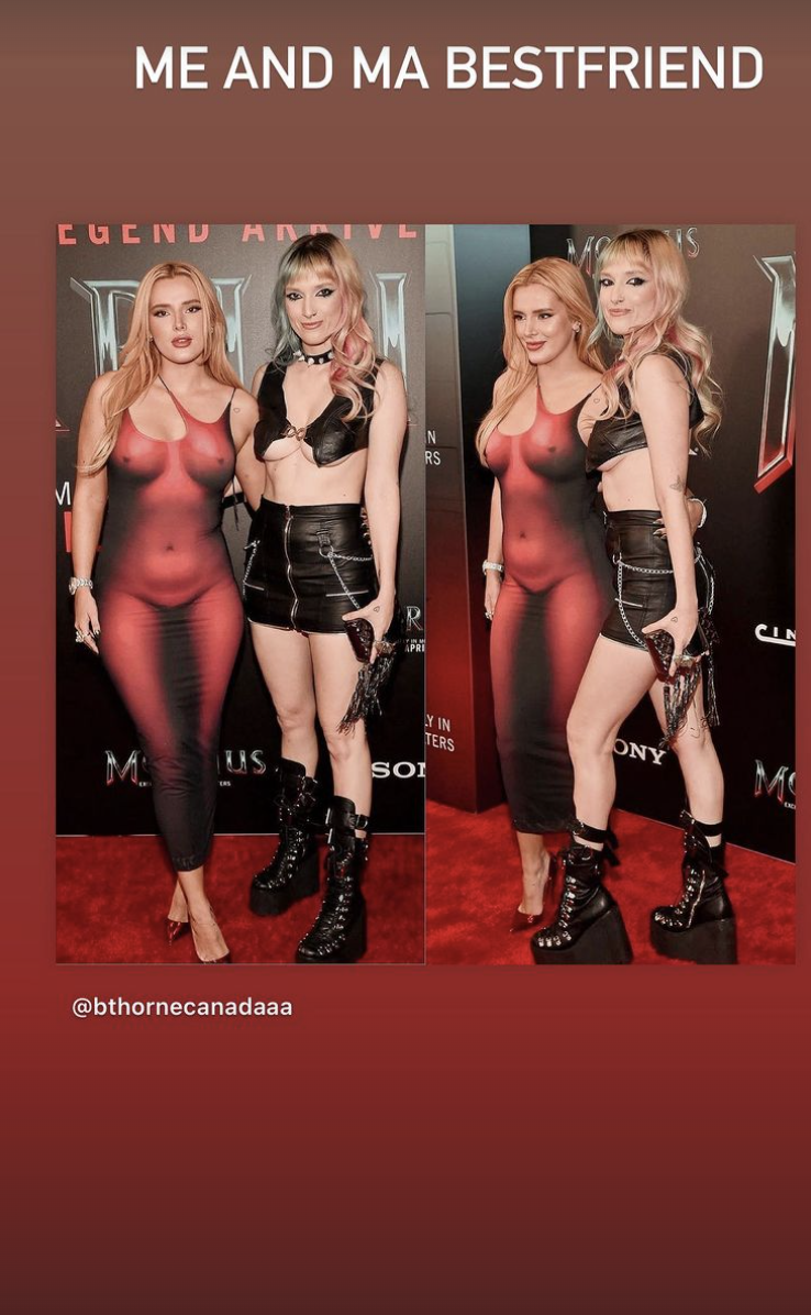 Bella Thorne poses with her sister Dani in a naked dress. (Photo: Bella Thorne/Instagram)