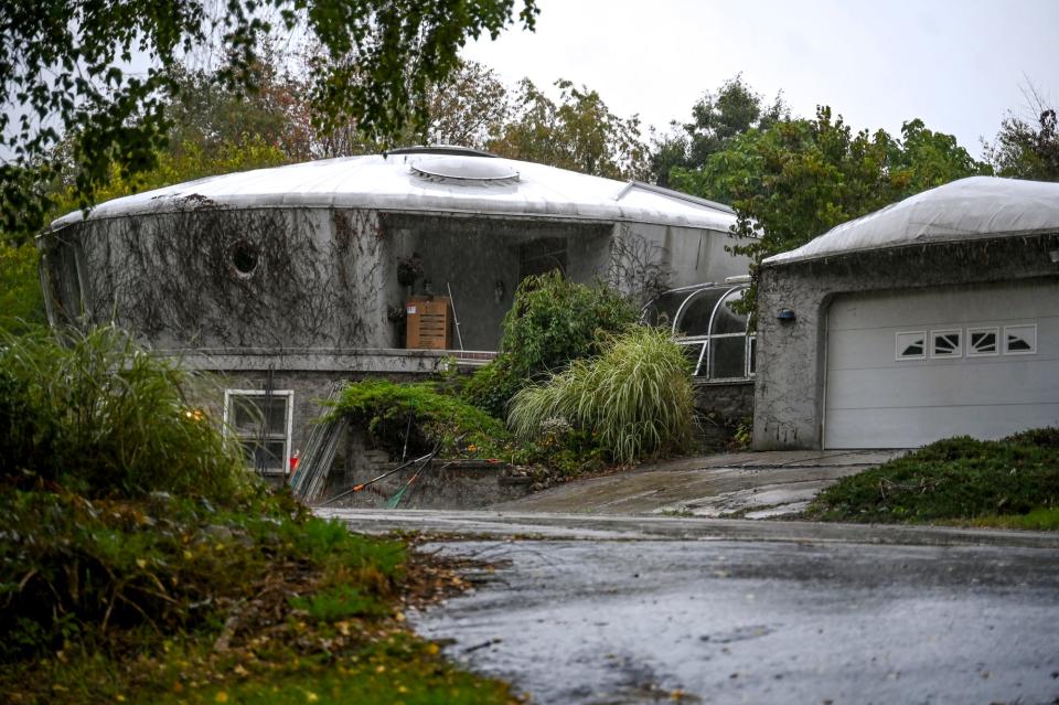 The UFO-shaped home on Wednesday, Sept. 27, 2023, in DeWitt Township that couple Jennie Shire and Sam Postema bought and are renovating.