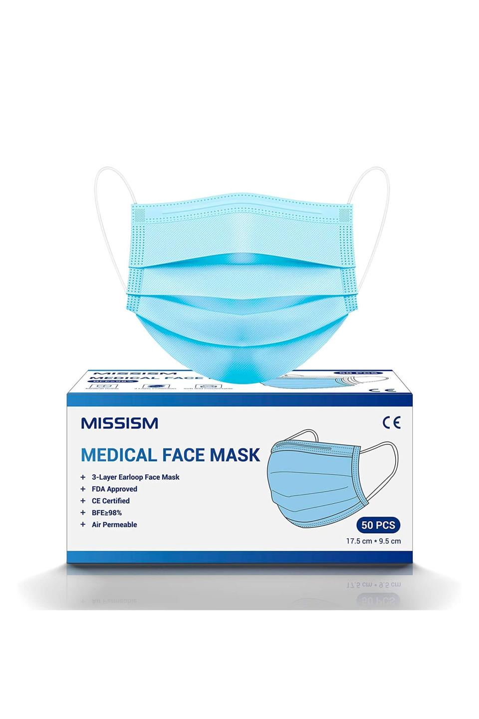 3) Disposable Medical-Grade Face Mask (Pack of 50)