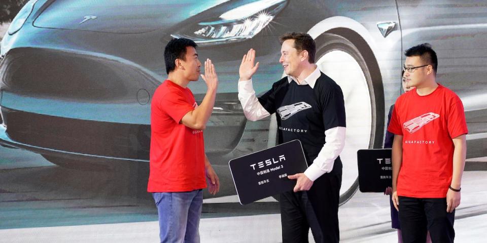 Tesla Elon Musk at China factory