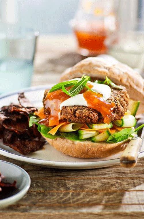 Lentil burgers with mango chutney