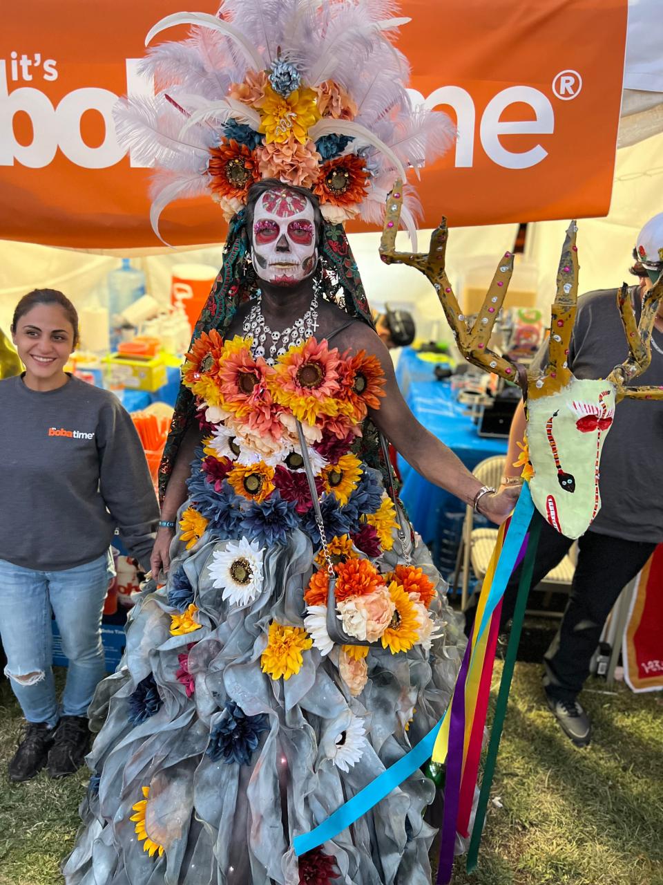 A woman dresses as La Catrina at the Día de Los Muertos celebration at the Hollywood Forever Cemetery in Los Angeles on Saturday, Oct. 28, 2023.