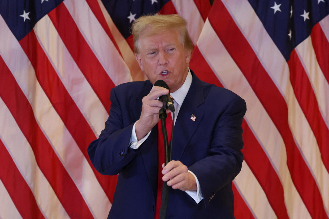 Donald Trump attends a press conference, the day after a guilty verdict in his criminal trial at Trump Tower in New York City on Friday. (Brendan McDermid/Reuters)