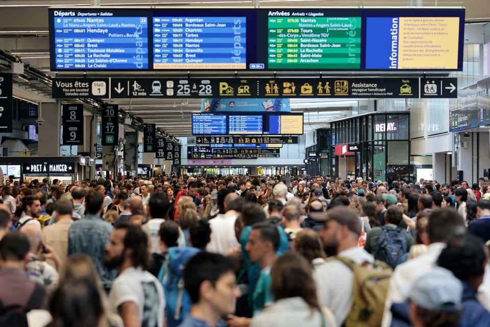 According to SNCF, a large-scale attack has hit the TGV network and many routes will have to be cancelled. SNCF urged passengers to postpone their journeys and stay away from train stations. (Thibaud Moritz/AFP via Getty Images)