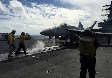 U.S. Navy aircraft carrier USS Ronald Reagan conducts military drills during Keen Sword, a joint field-training exercise involving U.S. military, Japan Maritime Self-Defense Force personnel and Royal Canadian Navy, at sea November 3, 2018. REUTERS/Tim Kelly