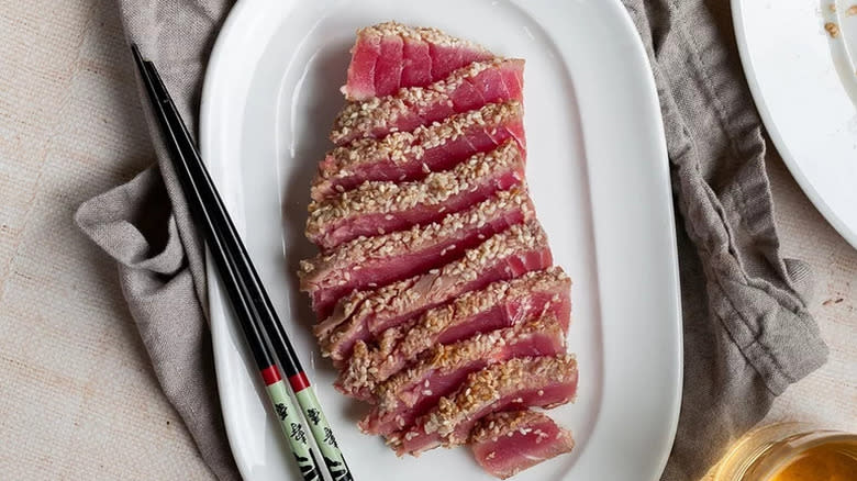 sliced seared tuna steak