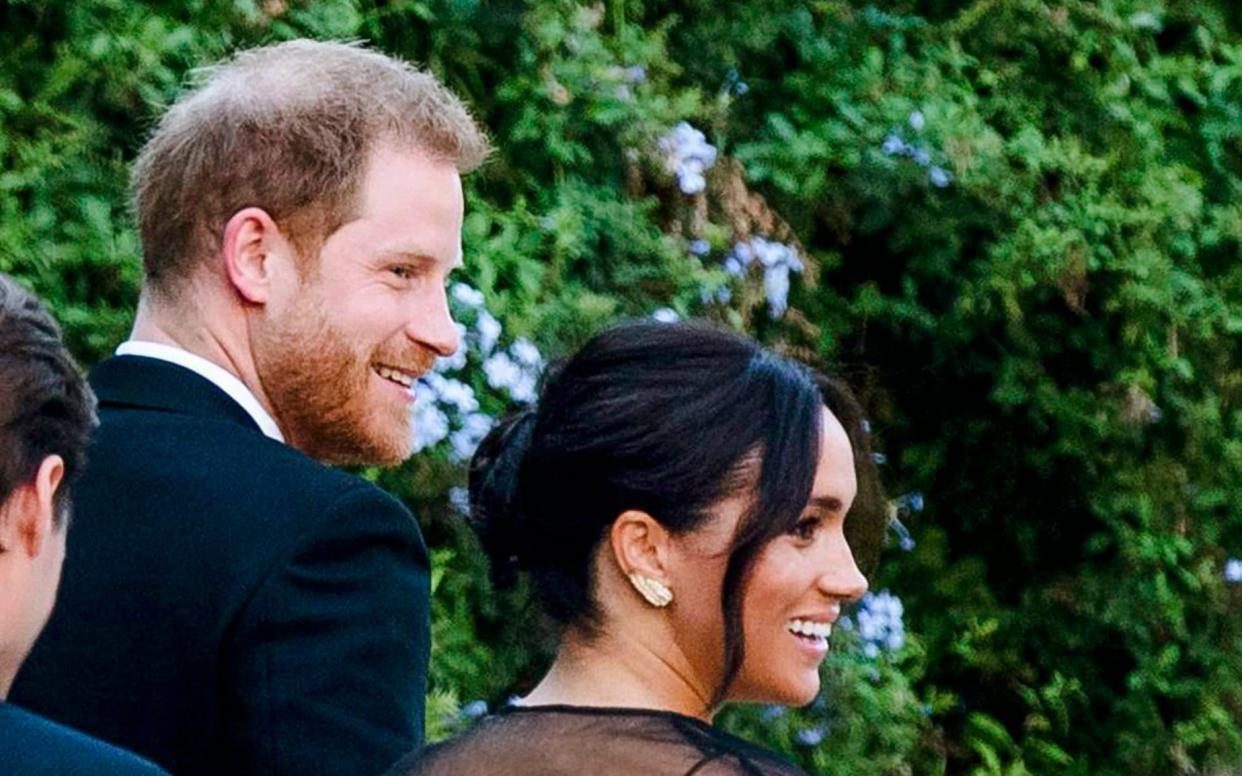 Britain's Prince Harry and his wife Meghan, Duchess of Sussex arrive to the wedding of Misha Nonoo and Michael Hess in Rome, Friday - ANSA