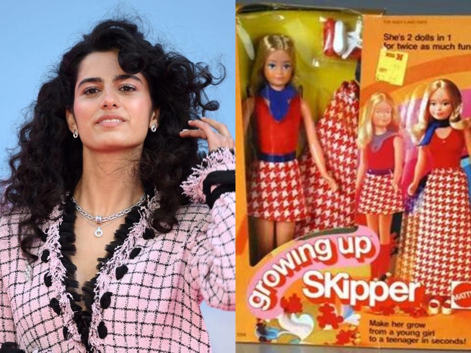 side-by-side of Hannah Khalique-Brown and a Growing Up Skipper Doll