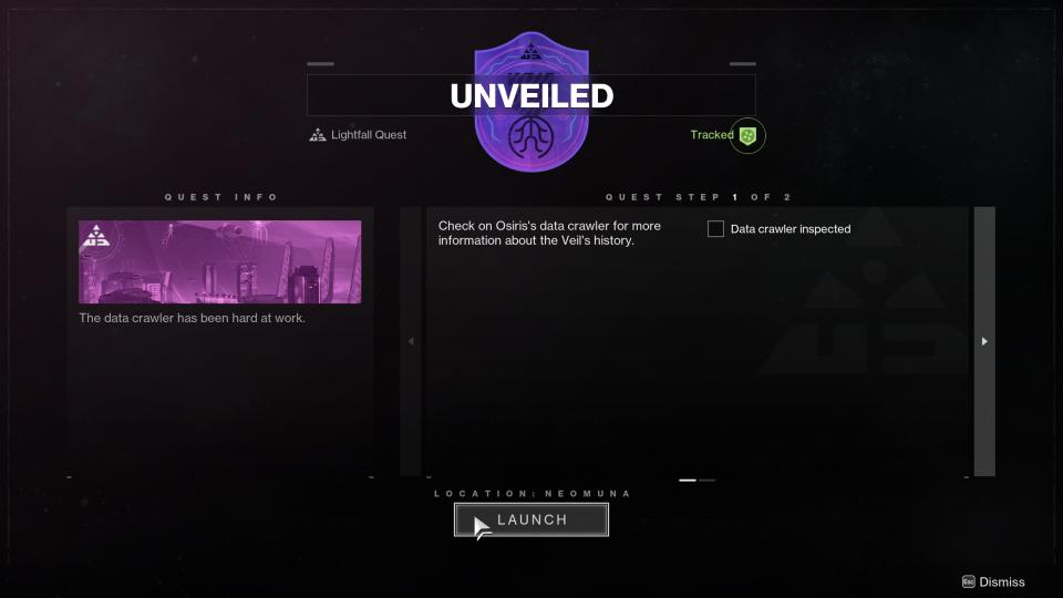Destiny 2 Unveiled quest details menu
