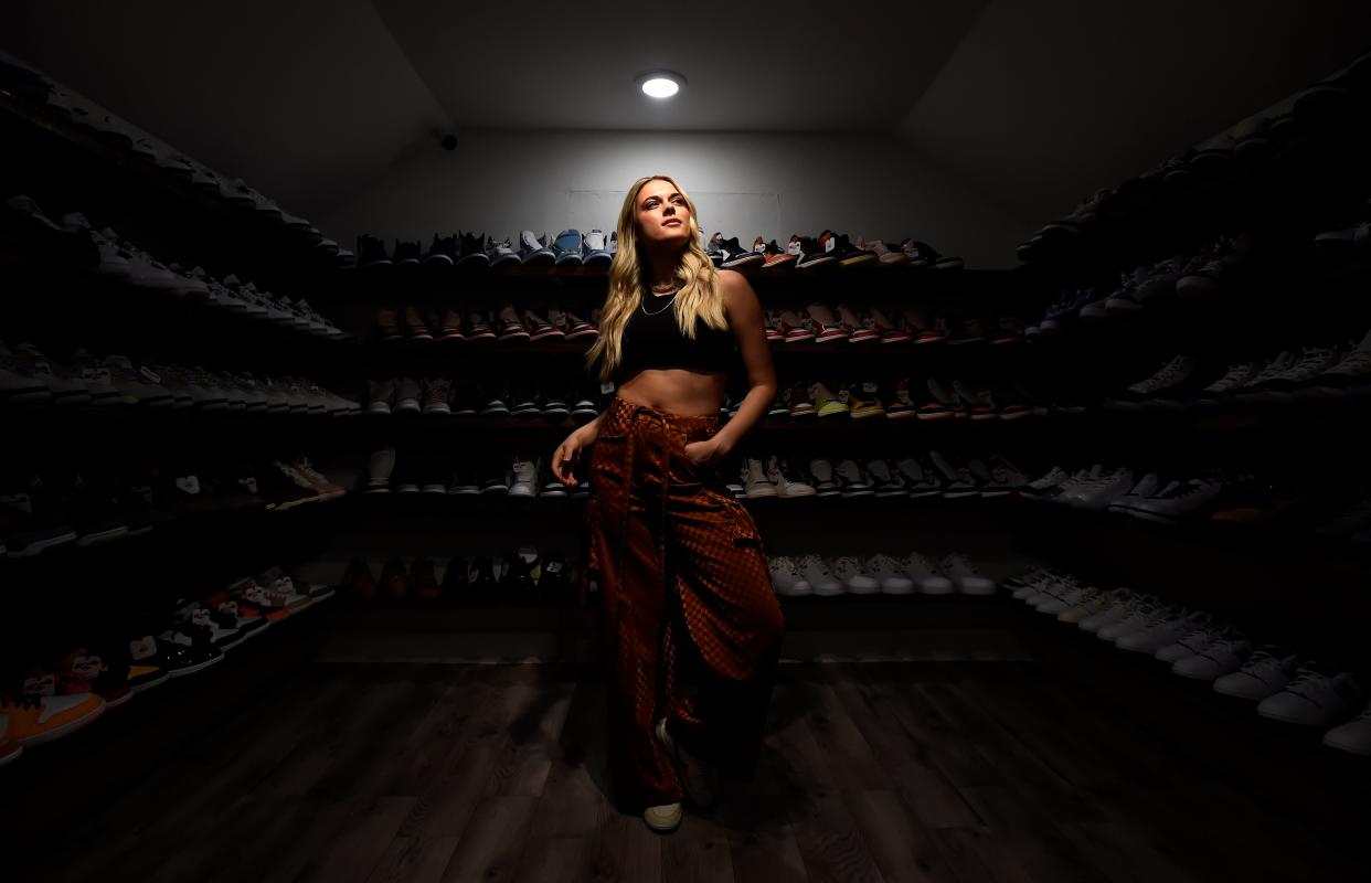Alana Springsteen in a local custom sneaker shop on Tuesday, June 20, 2023, in Antioch, Tenn. The Virginia Beach native is expected to release an EP, History of Breaking Up (Part 2) on July 15.