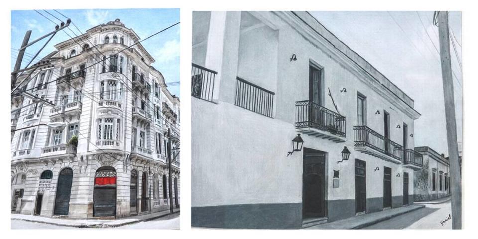 Obra de Yaniel Agrafojo Sánchez quien reproduce imágenes antiguas, generalmente fotografías en blanco y negro. Fotos/Ena Columbié