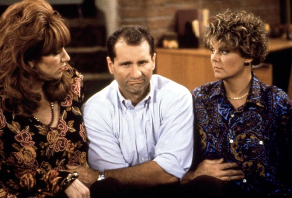 Amanda Bearse (right) played Bundy neighbor Marcy, but she clashed with Ed O’Neill (center) after she started directing “Married … with Children” episodes. ©Columbia Pictures/Courtesy Everett Collection