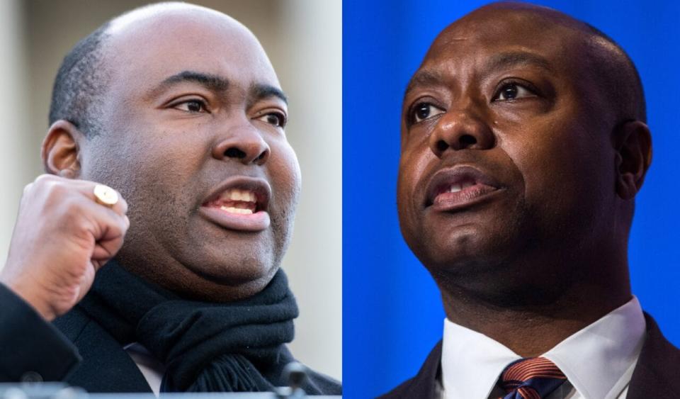 Jaime Harrison, left, Sen. Tim Scott (R-SC), right. (Photo: Getty Images)