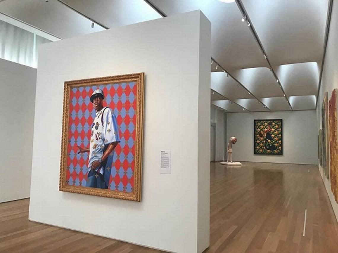 “Mrs. Hale as ‘Euphrosyne’” (2005) by Kehinde Wiley hangs in the North Carolina Museum of Art’s East Building. It’s on loan from a private collection.