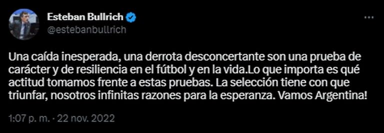 El aliento de Esteban Bullrich a la selección argentina tras la derrota en el debut del Mundial