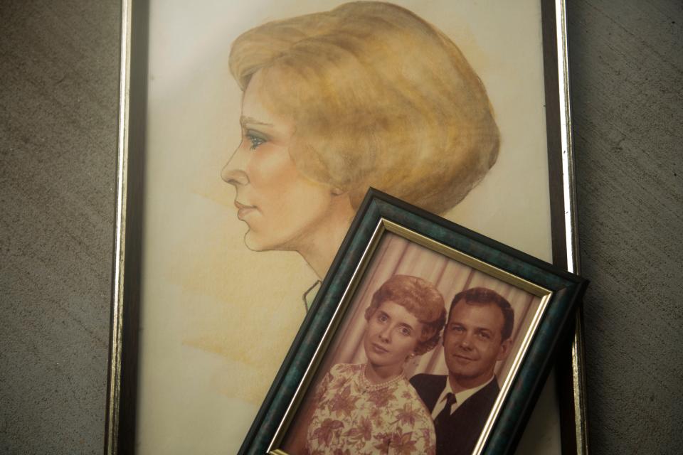 A photograph of Ashley Helton Rutledge’s grandparents, Bill and Donna Helton, at Bill Helton's home in Lawrenceburg, Tenn., Friday, July 14, 2023.