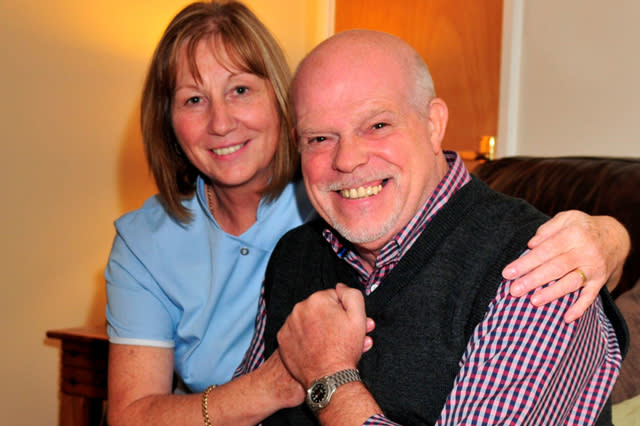 Garry Darton of  Fulwood, Lancashire, back home with his wife, Sally, after an insect bite in Cuba ended in a twelve week stay in hospital. See Ross Parry copy RPYBITE : A dad who was bitten by an insect on holiday developed such a serious infection that he was told he could lose his LEG.  Garry Darton, 56, went to Cuba with his wife, Sally, and some friends but a week after he came home he was admitted to hospital.  Doctors believe that his badly infected leg was caused by an organism from the sea in Cuba entering a bite he had scratched, causing the serious infection.  Grandfather of two Garry is accustomed to getting bitten while on holiday and thought no more about it after he suffered from bites all over his body.  Garry, from Preston, Lancs., said: "The weather was very hot and humid and as a result I got bitten.  "The bites itch so naturally you scratch them. I know people say you shouldn't but you just can't help it and it gets too unbearable not to scratch them."