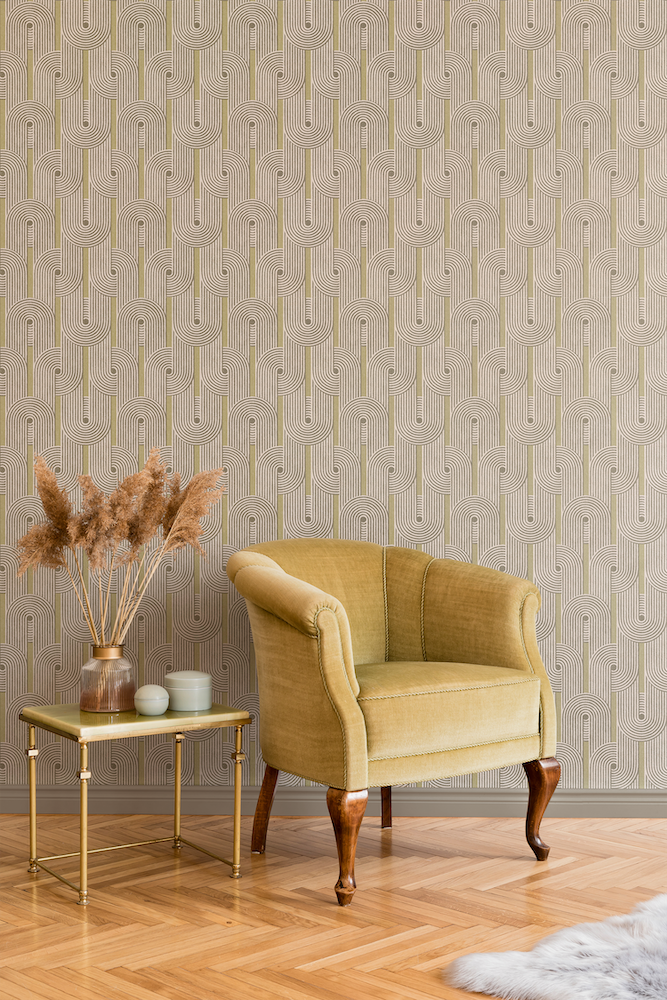 Discotheque wallpaper in Avocado by Faye Bell