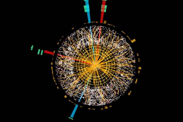 A Higgs boson decays during this collision, recorded by the ATLAS detector on May 18, 2012.