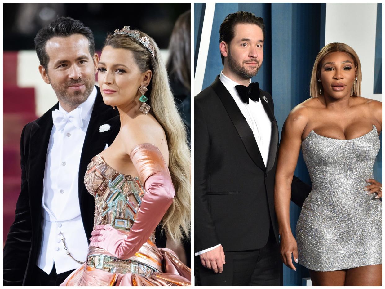 Ryan Reynolds and Blake Lively at the Met Gala on May 2, 2022; Alexis Ohanian and Serena Williams at the Vanity Fair Oscars Party on March 27, 2022.