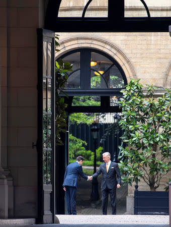 Tom Van Grieken, President of the far-right Flemish separatist party Vlaams Belang leaves after a meeting with Belgium's King Philippe at the Royal Palace in Brussels, Belgium May 29, 2019. REUTERS/Piroschka van de Wouw