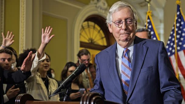 PHOTO: Senate Minority Leader Mitch McConnell is pictured during a press conference at the U.S. Capitol on Sept. 28, 2022 in Washington, D.C. (Bloomberg via Getty Images, FILE)