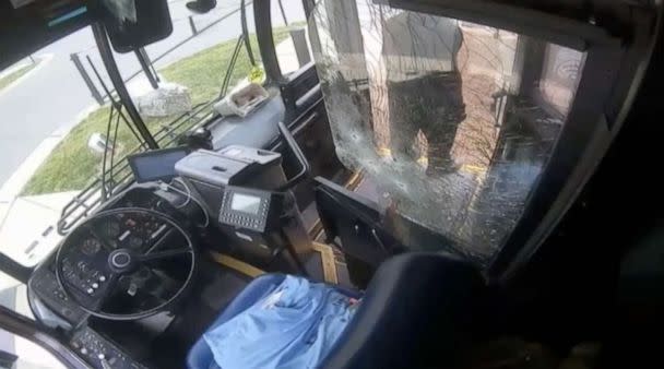 PHOTO: The Charlotte Area Transit System released surveillance footage of a shootout between a passenger and the bus driver that occurred on May 18, 2023. In this still, the driver can be seen standing in the bus following the shooting. (Charlotte Area Transit System)