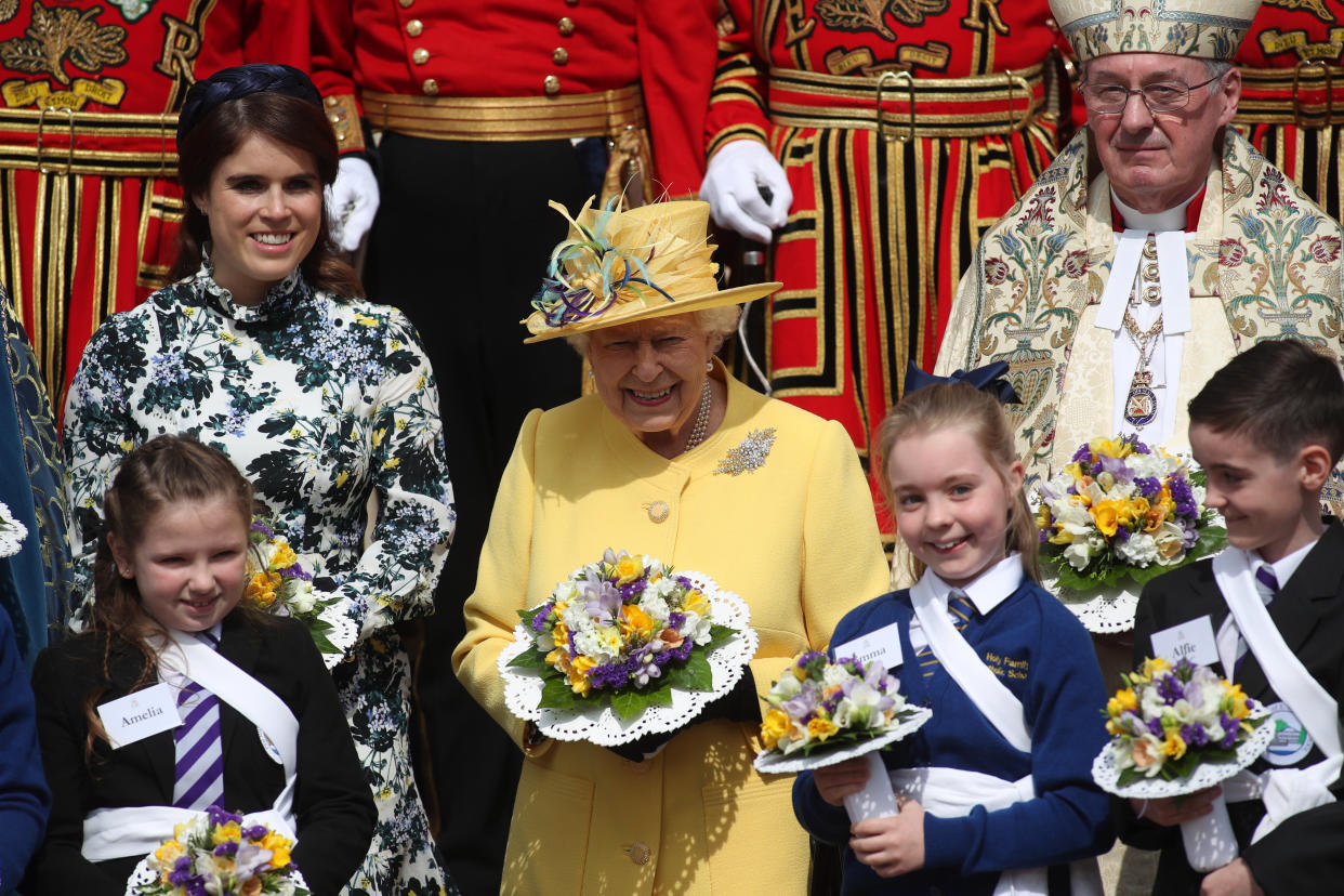 Queen Elizabeth II with Princess Eugenie leaving St George's Chapel in Windsor after the annual Royal Maundy Service [Photo: PA]