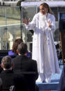 Singer Jennifer Lopez greets Vice President-elect Kamala Harris during President-elect Joe Biden’s inauguration, Wednesday, Jan. 20, 2021, at the U.S. Capitol in Washington. (Jonathan Ernst/Pool Photo via AP)