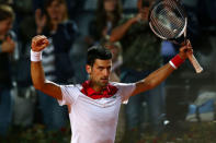 Tennis - ATP World Tour Masters 1000 - Italian Open - Foro Italico, Rome, Italy - May 18, 2018 Serbia's Novak Djokovic celebrates winning his quarter final match against Japan's Kei Nishikori REUTERS/Alessandro Bianchi