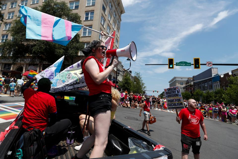 The PSL Party for Socialism and Liberation at the 2nd Annual Athens Pride Parade in downtown Athens, Ga., on Saturday, June 3, 2023.