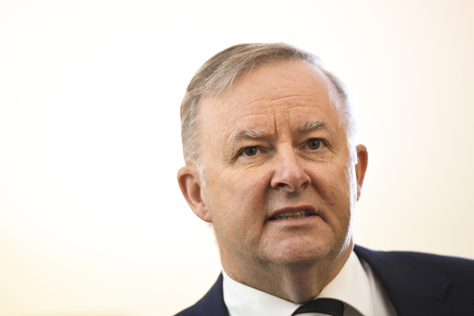 CANBERRA, AUSTRALIA - DECEMBER 7:  Australian Opposition Leader Anthony Albanese speaks during the Kmart Wishing tree launch at Parliament House on December 7, 2020 in Canberra, Australia. (Photo by Lukas Coch - Pool/Getty Images)