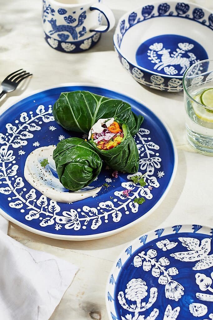 These plates are the perfect background for her creations.&nbsp;<a href="https://fave.co/3eNgXth" target="_blank" rel="noopener noreferrer">Find the set of four for $80 at Anthropologie</a>.