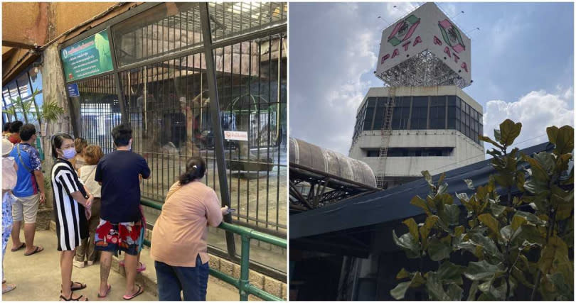該動物園位於購物中心樓上，環境破舊又狹小，不少遊客等著看小蓮花。