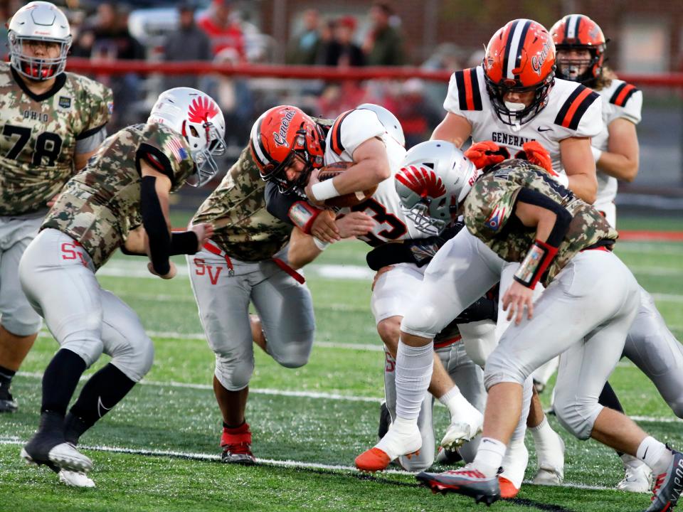 Aiden Sparger runs with the ball during visiting Ridgewood's 47-30 wn against Sandy Valley on Sept. 30, 2022, in Magnolia. Sparger will be a key two-way starter this season as Ridgewood hopes to return to the playoffs.