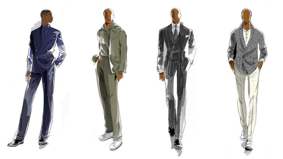 Designer’s sketches of the looks Ralph Lauren created for <em>Creed III</em>.