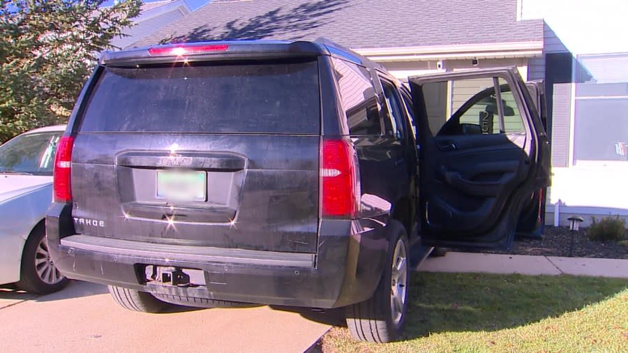 Damage to Randi and Travis Alberich's Chevy Tahoe after it was stolen. (Nov. 19, 2023)