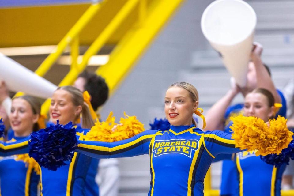 Morehead State cheerleaders perform during a men’s basketball game against Southeast Missouri State at Johnson Arena in Morehead on Feb. 29. Ryan C. Hermens/rhermens@herald-leader.com