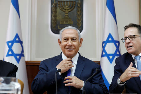 Israeli Prime Minister Benjamin Netanyahu attends the weekly cabinet meeting at his office in Jerusalem October 7, 2018. Abir Sultan/Pool via REUTERS