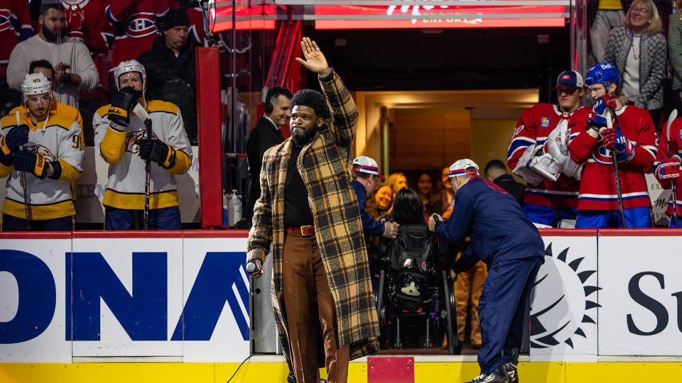 P.K. Subban salutes the Canadiens fans he entertained for years as a player. (Photo by Vitor Munhoz/NHLI via Getty Images)