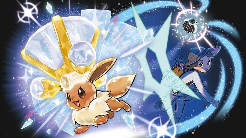 A Pokemon trainer captures crystal Eevee.