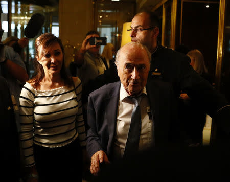 Former FIFA President Sepp Blatter walks in the hotel in Moscow, Russia June 20, 2018. REUTERS/Gleb Garanich