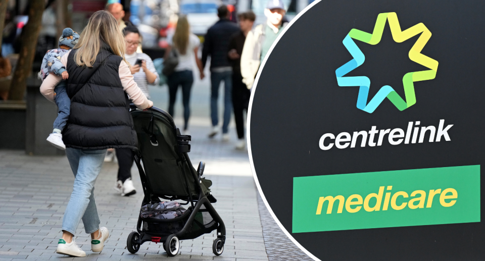 Parent and Centrelink sign. Parental leave pay concept.